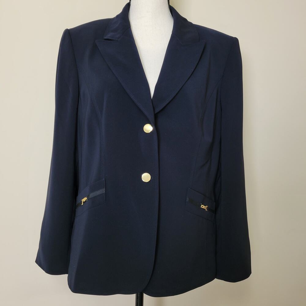 Tahari Arthur S Levine 16 Black Blazer Gold Accents Lined Pockets Career Classic